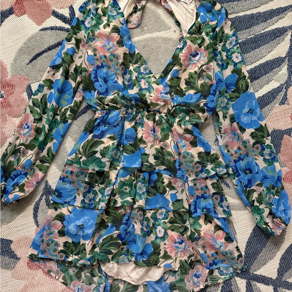 Lush Floral Blouse with Green and Blue Accents